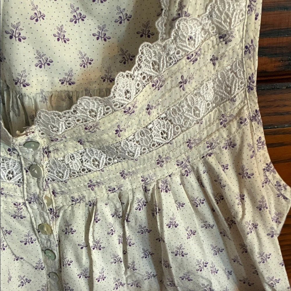 Eileen West Cream Nightgown with Purple Floral Print